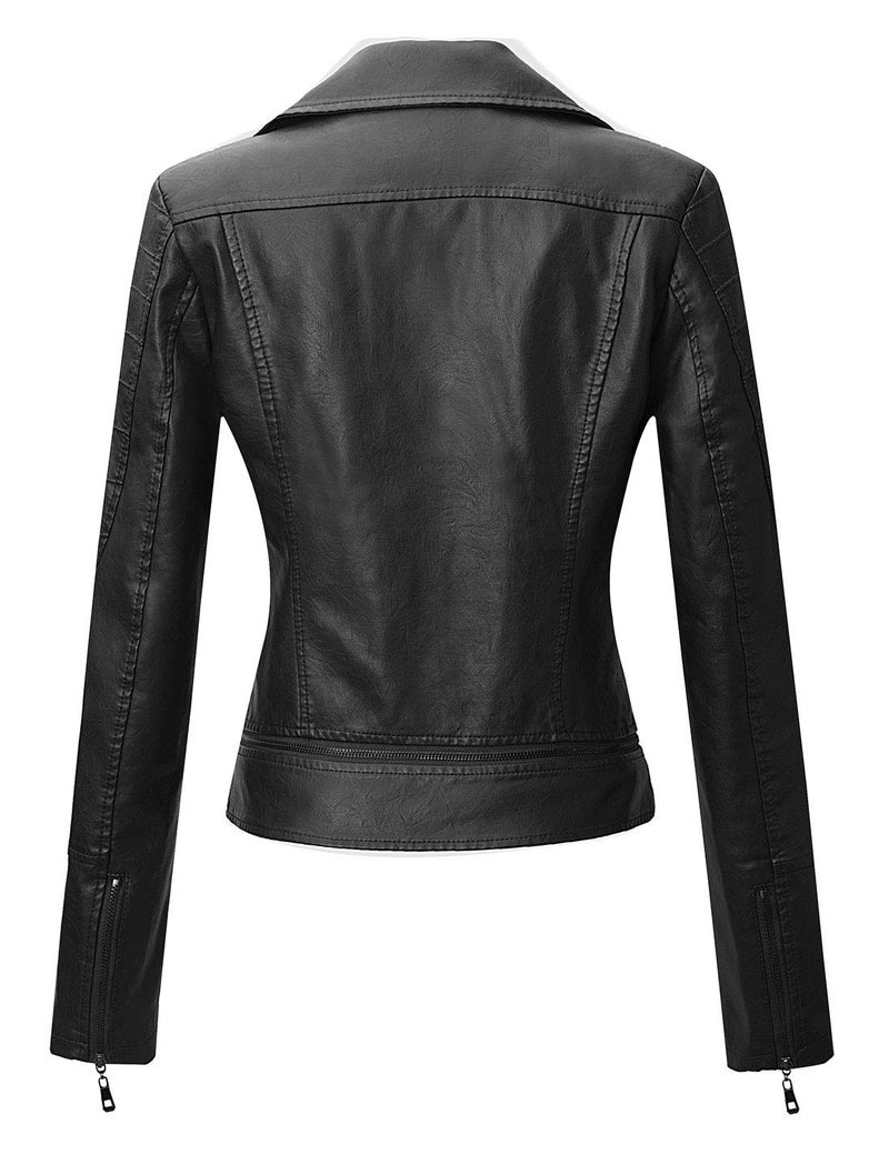 Tanming Women's Faux Leather Moto Biker Short Coat Jacket (Black14-M) - Image 2